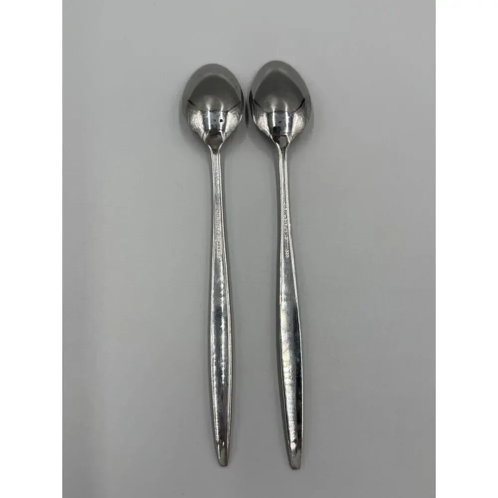 Carlton Japan Woodcrest Iced Tea Spoons Set‎ Of 2 Stainless Carved Leaf Design